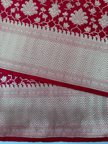 Banarasi Katan Silk Saree | Red | Handwoven | Silk Mark Certified | Ships from California